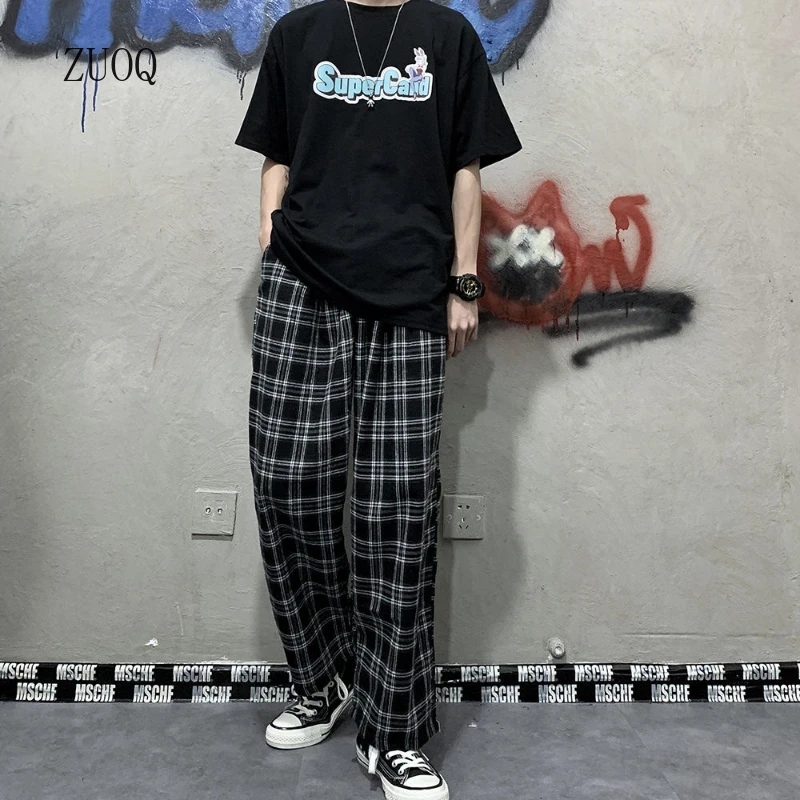 2026 韓国スタイルチェック柄パンツ女性の夏の新ルーズストレートワイドレッグルーズカジュアルオフィスレディズボン毎日スウェットパンツ女性