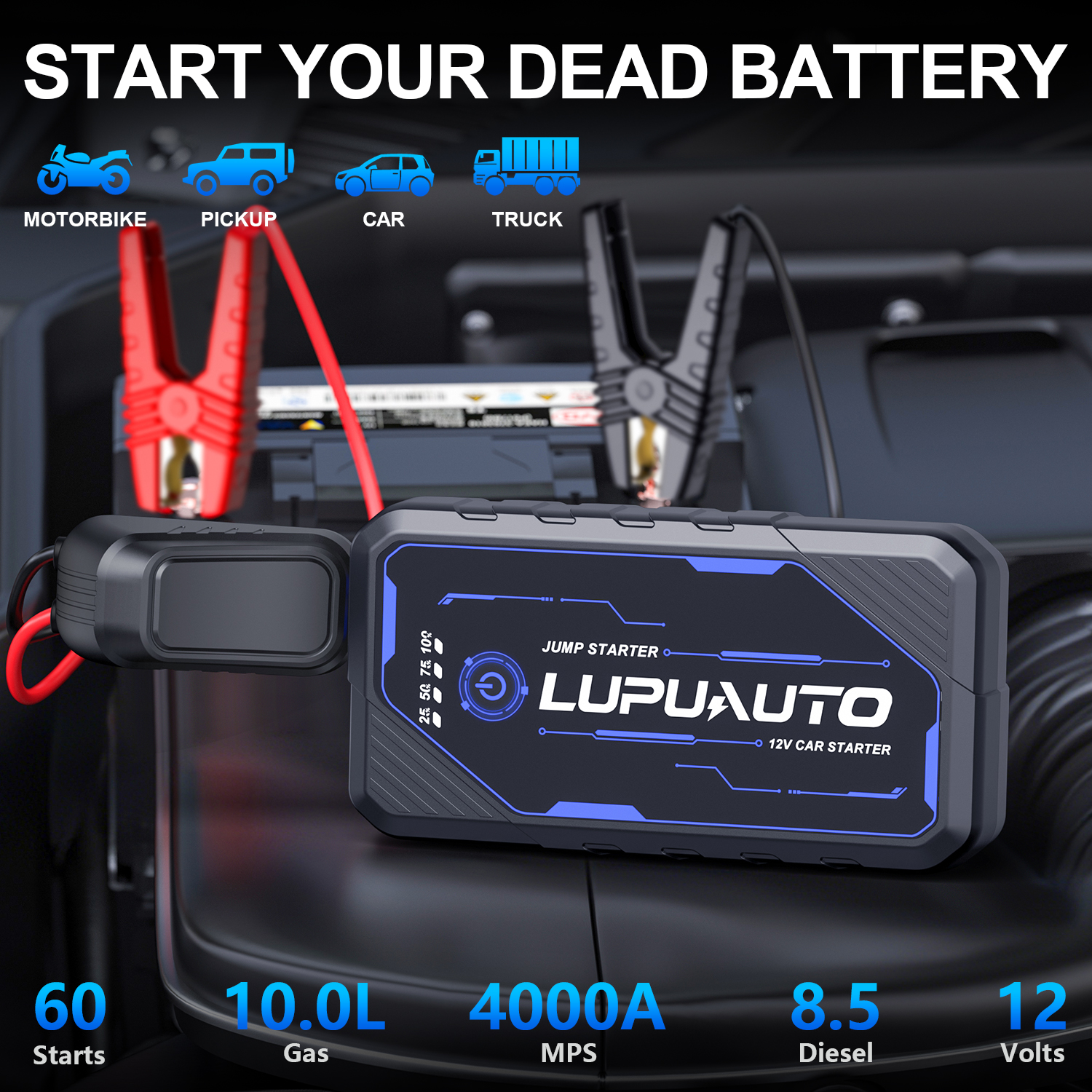 4000A 車ポータブル 12V ジャンプスターター電源銀行 12V 自動バッテリー充電器ブースター始動装置