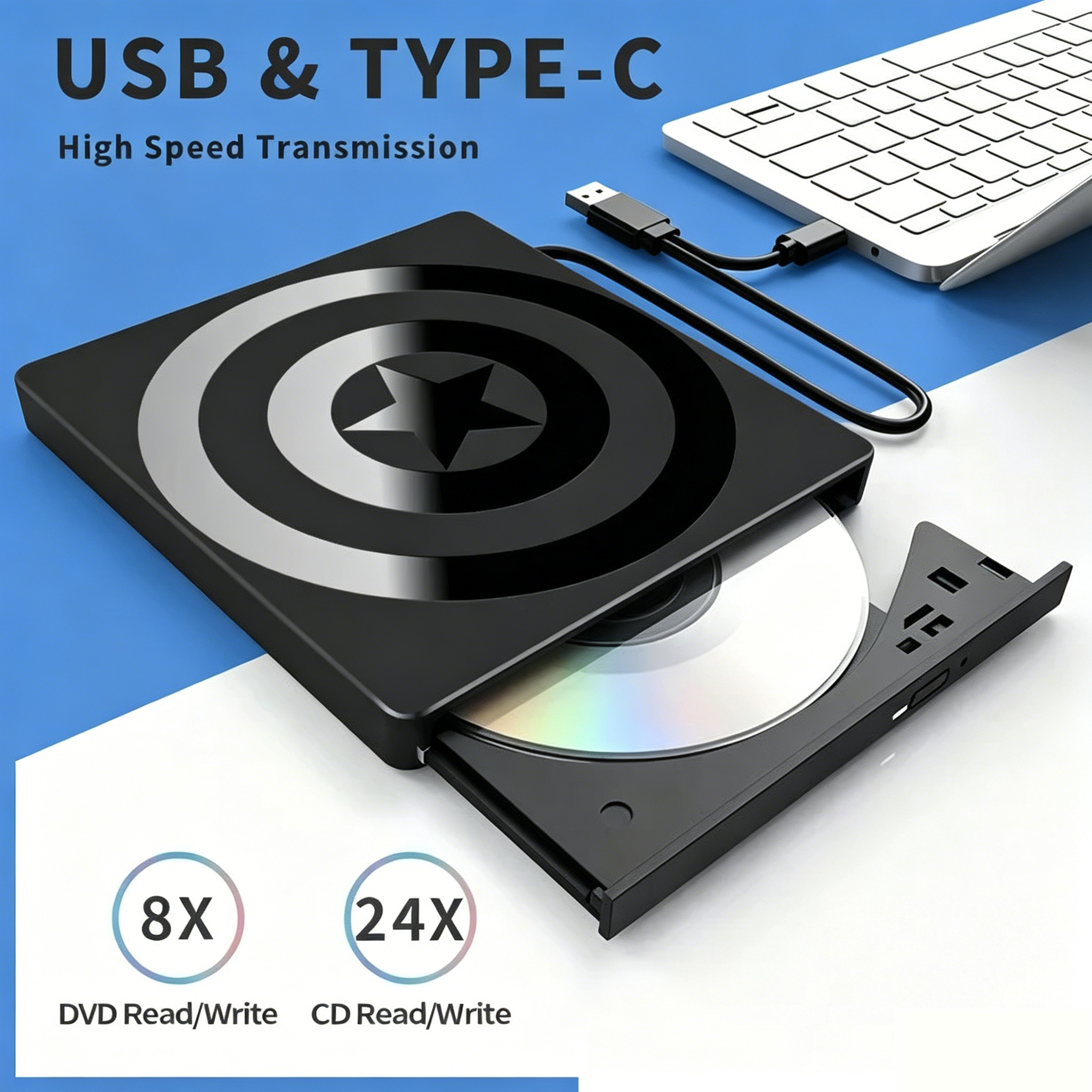 USB 3.0 外部 CD バーナー光学ドライブ RW CD DVD-ROM 7 in 1 プレーヤーライターリーダープレーヤーポータブル DVD レコーダー PC ラップトップ用