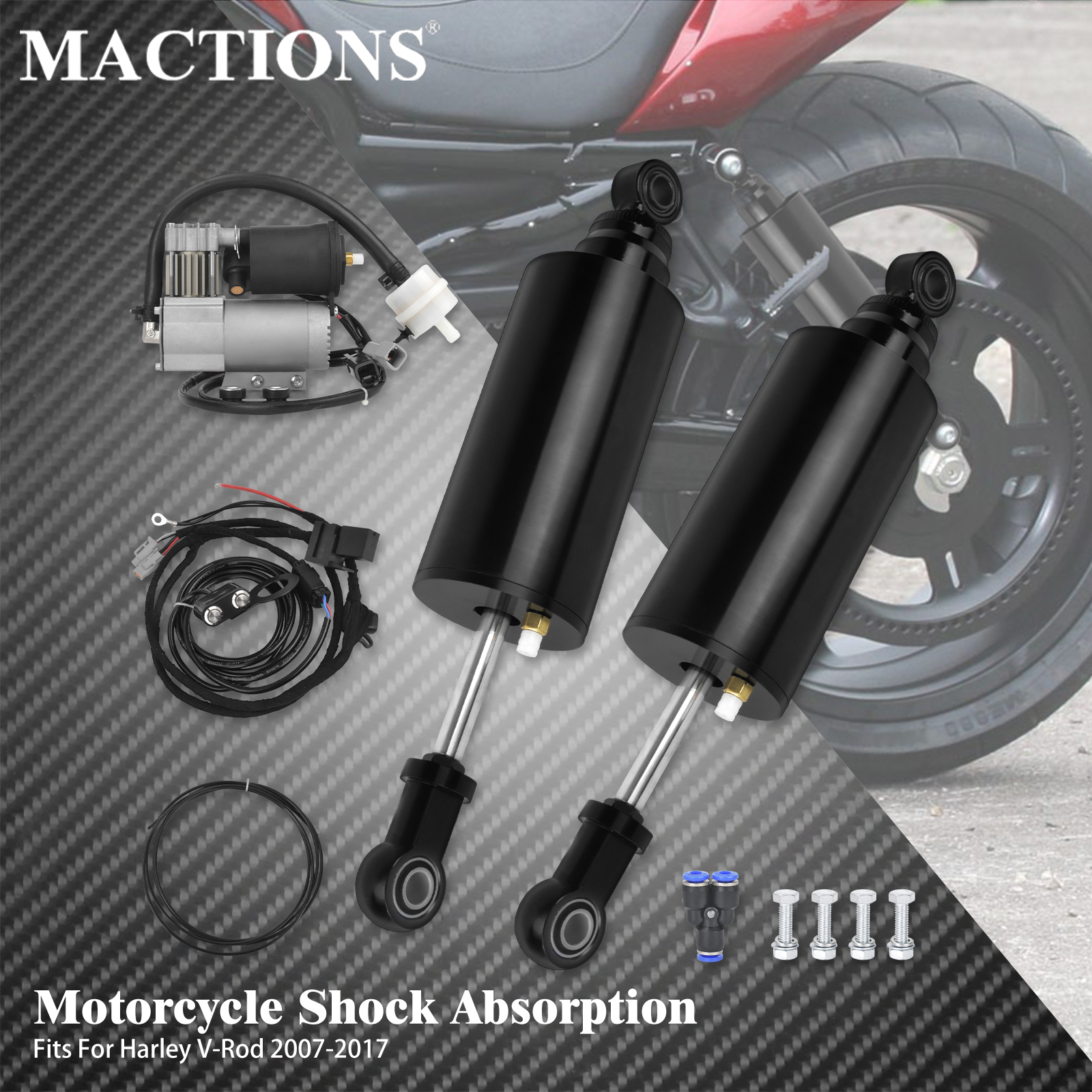 オートバイ調整可能なリアショックアブソーバーシステムエアサスペンションキットハーレー V ロッド 2007-2017 マッスルナイトロッド VRSCF VRSCX