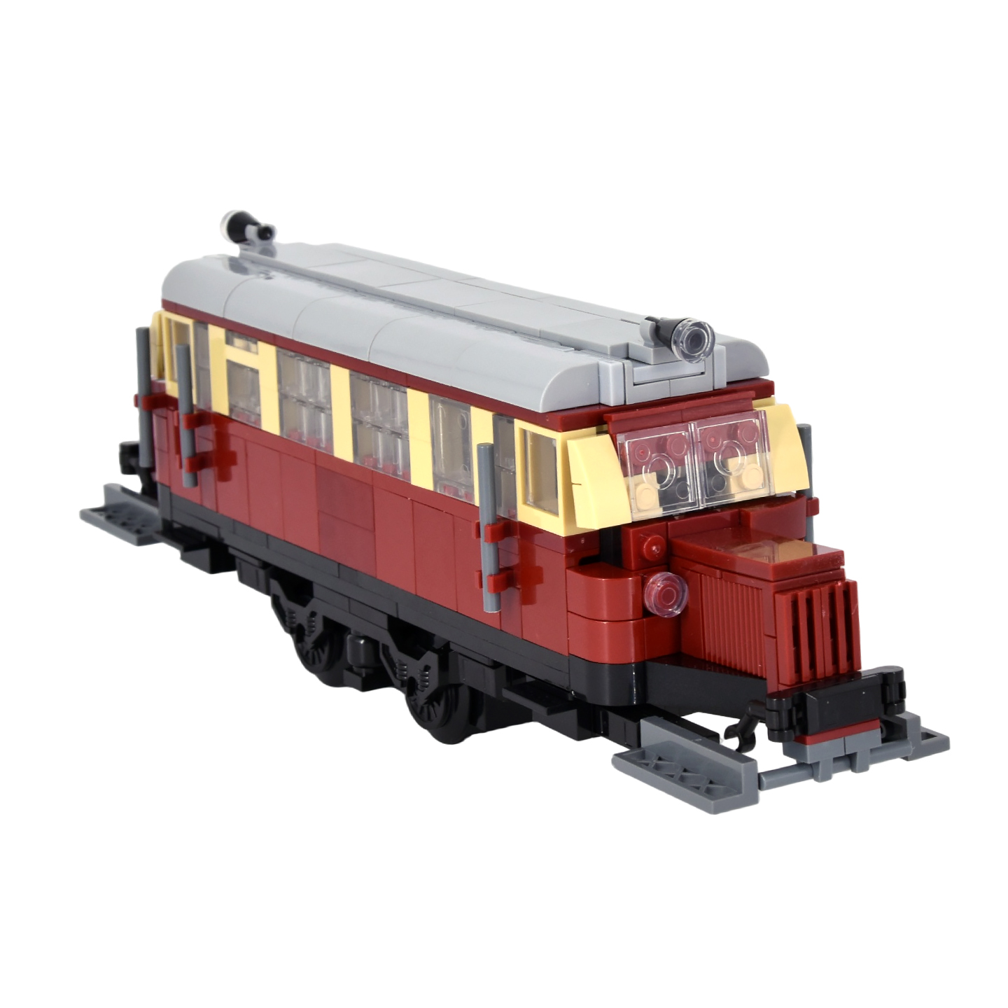 ヴィンテージデュアルキャブトレインMOCブロック、詳細なレトロ鉄道機関車、鉄道ファン向けの教育用DIYおもちゃ、紙マニュアルなし
