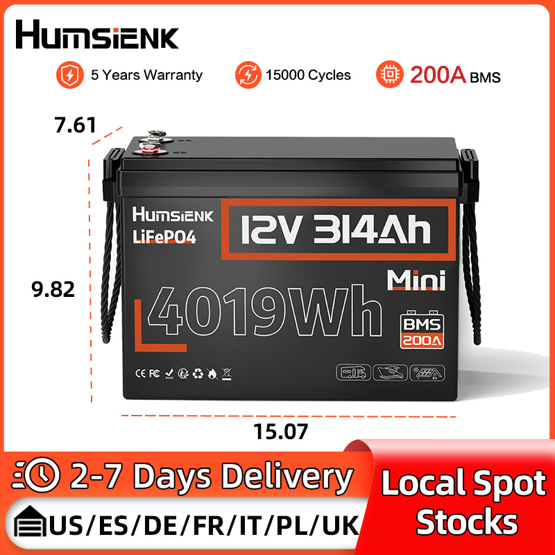 HumsiENK 12V 314Ah LiFePO4 リチウム電池 200A BMS 15000 サイクル オフグリッド/RV/キャンプ/海洋/エネルギー貯蔵/2 年保証/UL 1973