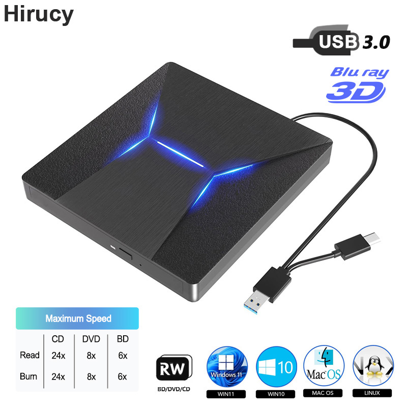 外部ブルーレイドライブ USB3.0 Type-C 3D ブルーレイプレーヤー CD DVD バーナーレコーダー ラップトップ PC コンピュータ Windows 10 11 Mac 用