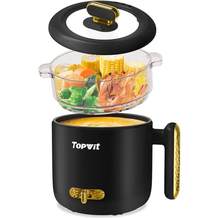 鍋電気蒸し器付き 1.8L ラーメン調理器ポータブル電気ポット調理用多機能調理器ステーキ卵スープ Noo