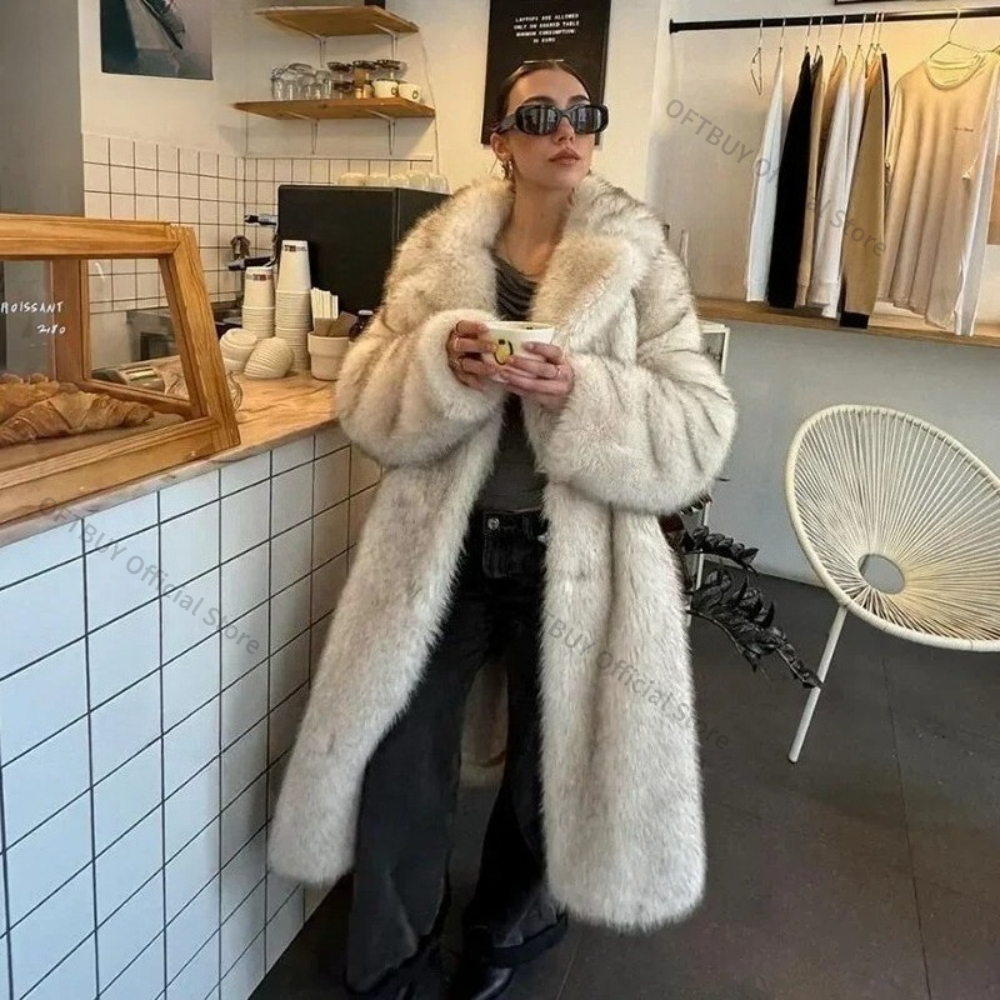 OFTBUY ふわふわファーフェイクファーコートロングフェイクファージャケット長袖毛皮コート環境に優しいヨーロッパスタイルルーズカジュアル女性冬