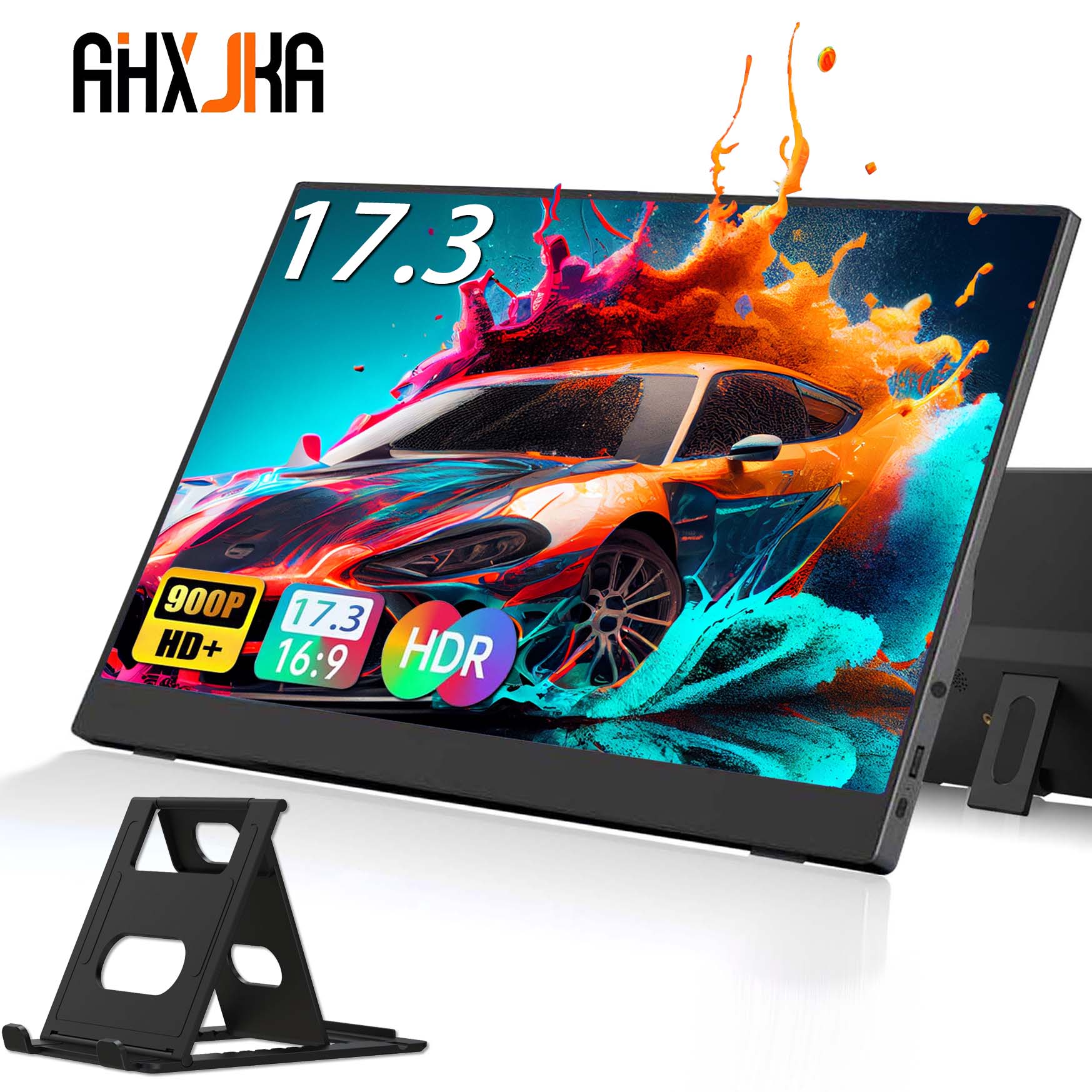 AHXJKA 17.3 「ポータブルスクリーンモニターディスプレイ 1600*900P 16:10 250cd/㎡ IPS パネル拡張携帯電話ゲーム TV ボックス PS4 PS5