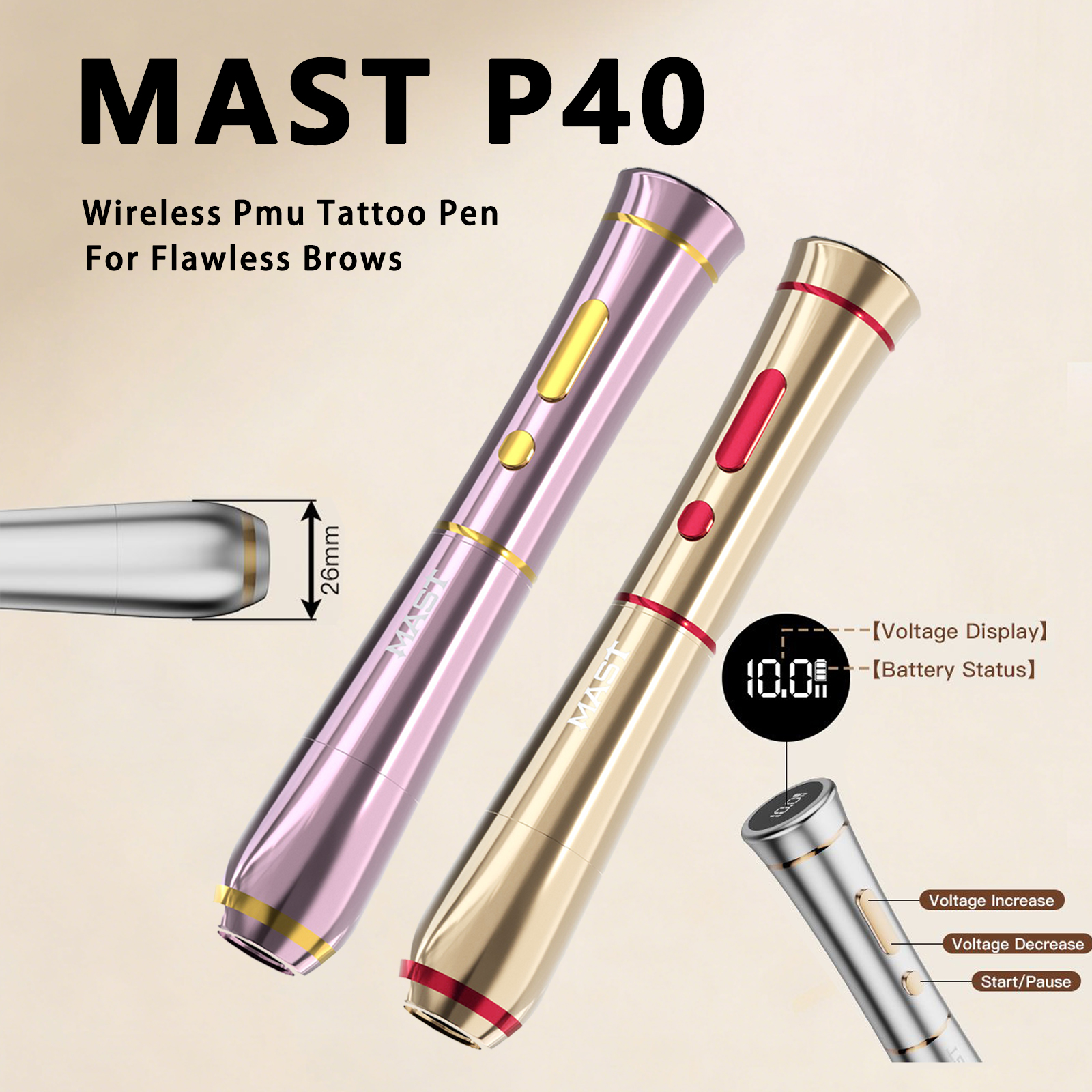 Mast P40 アートメイクタトゥーマシンキット ロータリータトゥーペン 眉毛/唇/アイライナー用 20本カートリッジ針 アーティスト用