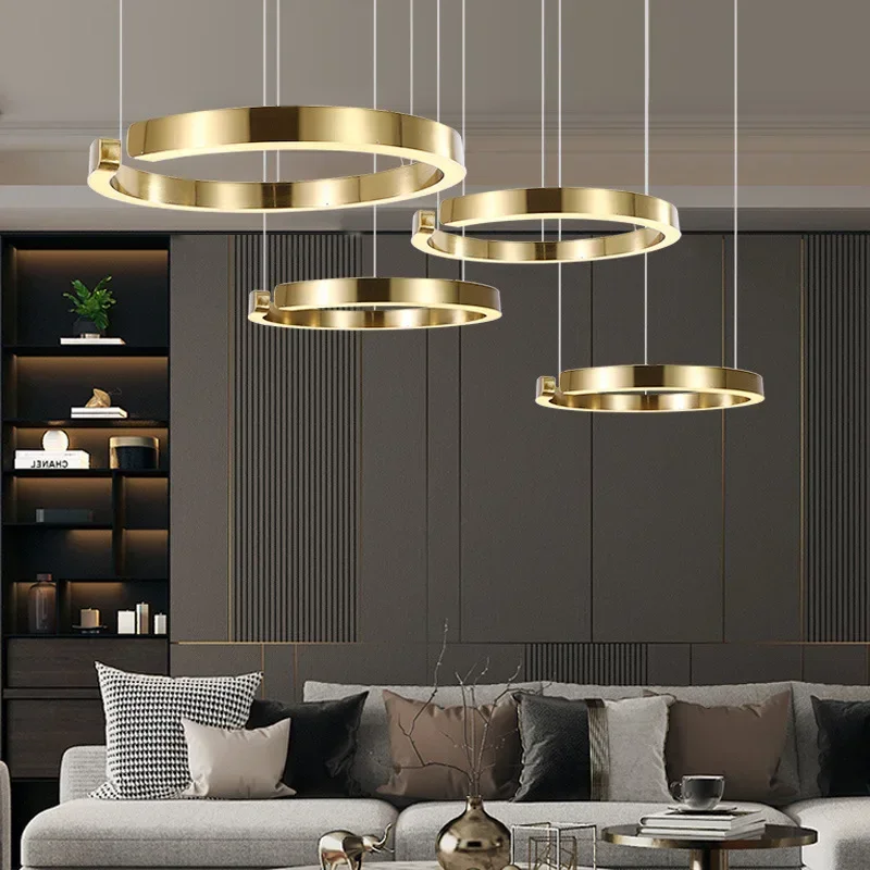 イタリアのデザイナーリングペンダントランプリビングルームダイニングテーブルキッチン寝室調光可能な LED シャンデリア家の装飾照明器具