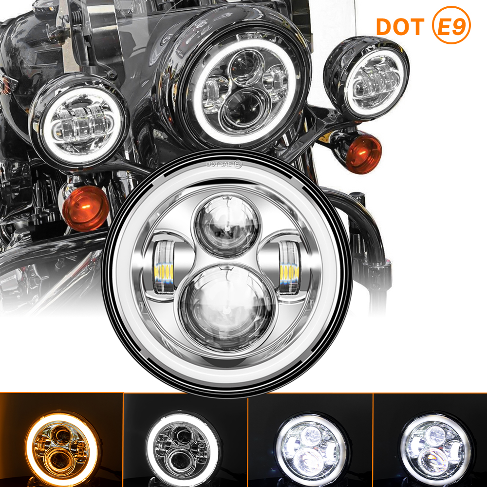 クラシック 7 インチオートバイ Led ヘッドライトハーレー Yamha ホンダ 7 "ヘッドライトオートバイ LED ランプカフェレーサー DRL H4 ヘッドランプ