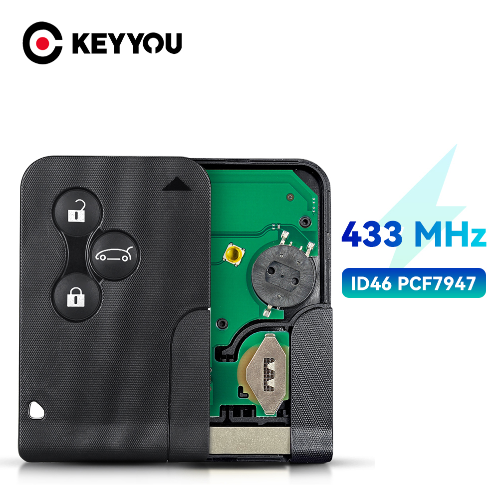 KEYYOU 1 個 433Mhz ID46 PCF7947 チップ 3 ボタンリモートキールノーメガーヌ 2 3 風光明媚なクリオ 2003-2008 緊急グランドスマートカード