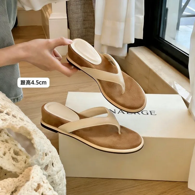 新しい女性のファッション多用途ラウンドトゥウェッジヒールフリップフロップ夏無地シンプルな厚底ビーチ怠惰なスリッパ