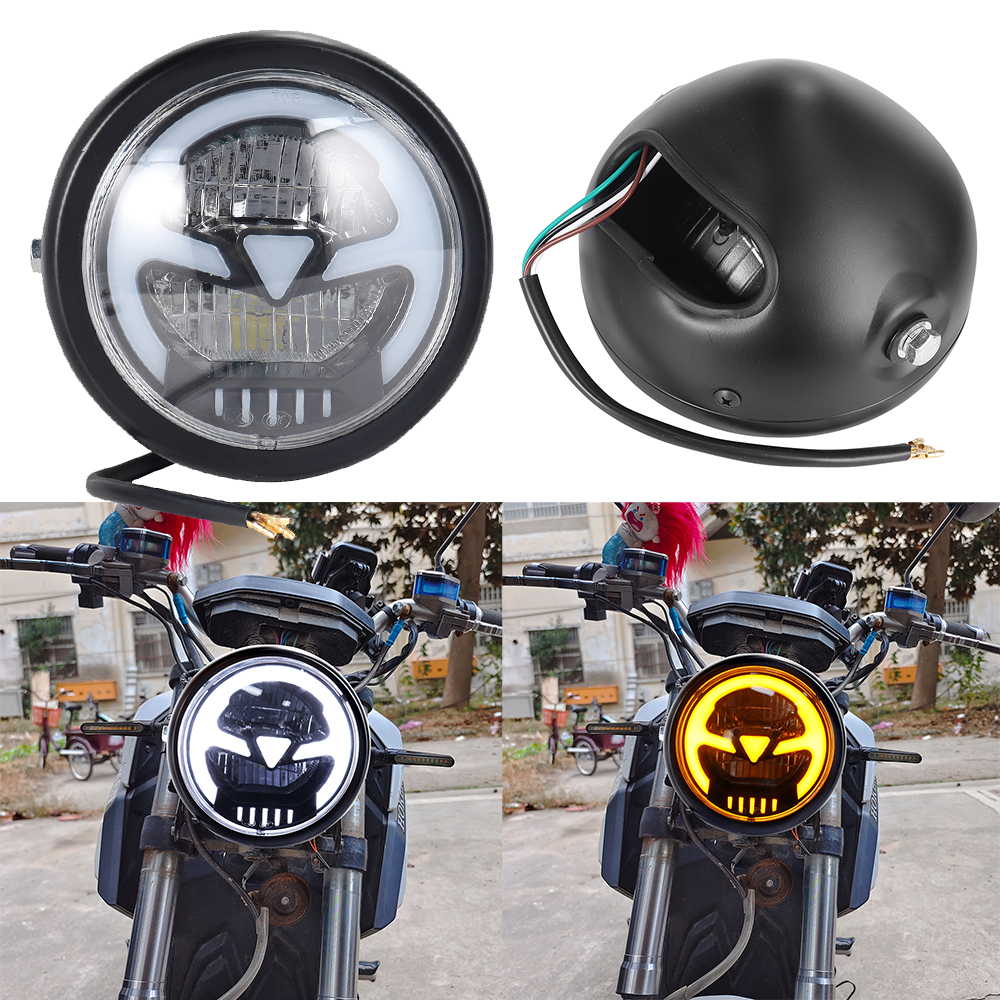 ヴィンテージオートバイ 6.5 インチ LED ヘッドライト高低ビームラウンドヘッドランプハーレー Sporster ソフテイルチョッパーカスタムカフェレーサー
