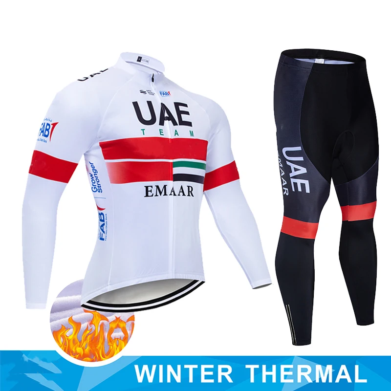 2024 UAE 冬サーマルフリースサイクリングジャージセットマイヨ Ropa Ciclismo 保温 MTB バイクウェア自転車服サイクリングセット