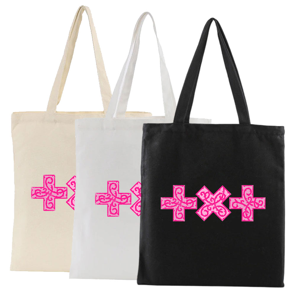 Kpop TXT 7TH YEAR 周辺プリントキャンバストートバッグ学生カジュアル女性のハンドバッグジッパーショルダーバッグ