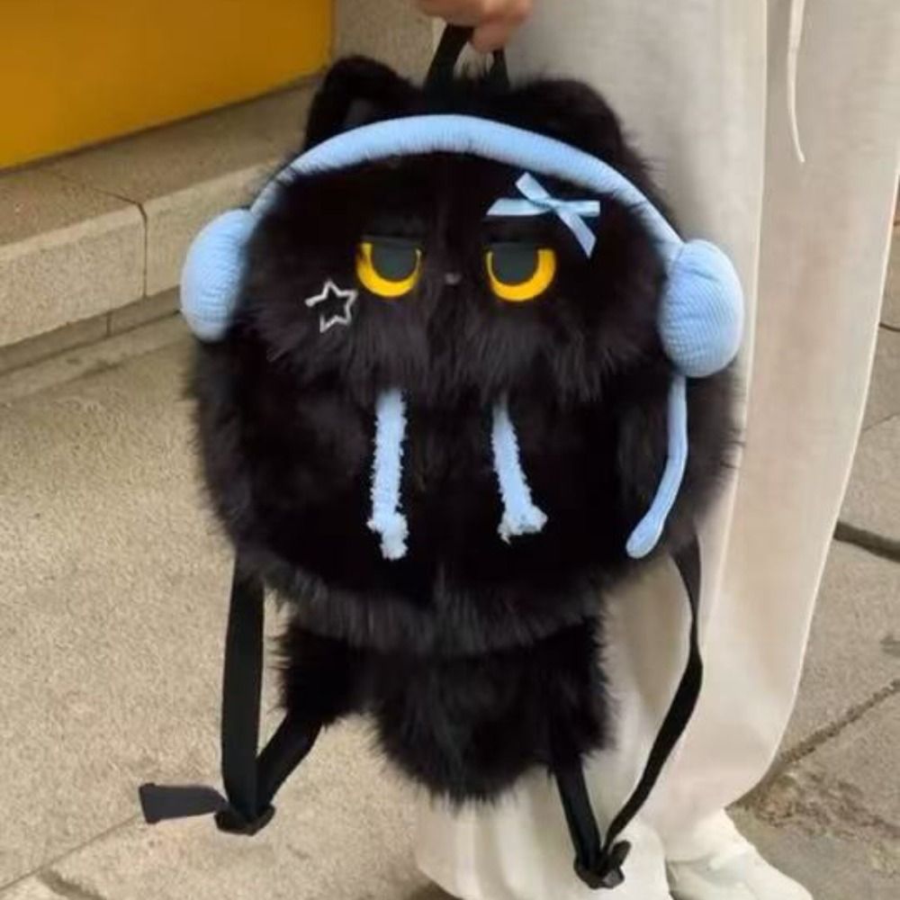 かわいいシャム猫バックパックヘッドフォンリアルな外観シミュレーション動物ショルダーバッグかわいいふわふわ学生スクールバッグ旅行