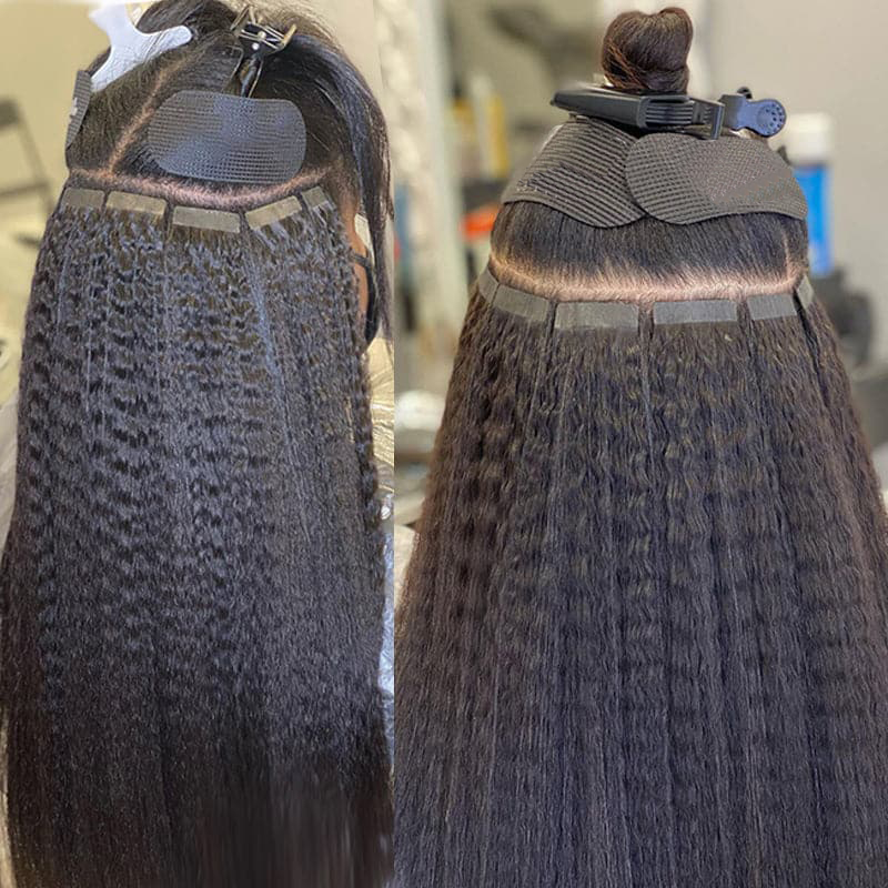 変態ストレート目に見えないテープ 100% 人毛エクステンション 16 "-26" スキン横糸ナチュラルブラック 100% レミー毛接着剤 20 ピース/パック