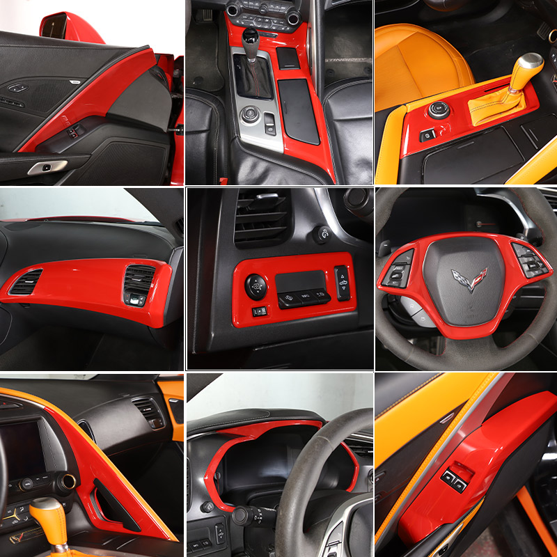 ABS 赤シボレーコルベット C7 2014-19 インテリア修正カーセンターコントロールトリムストリップドアトリムステッカーカーアクセサリー