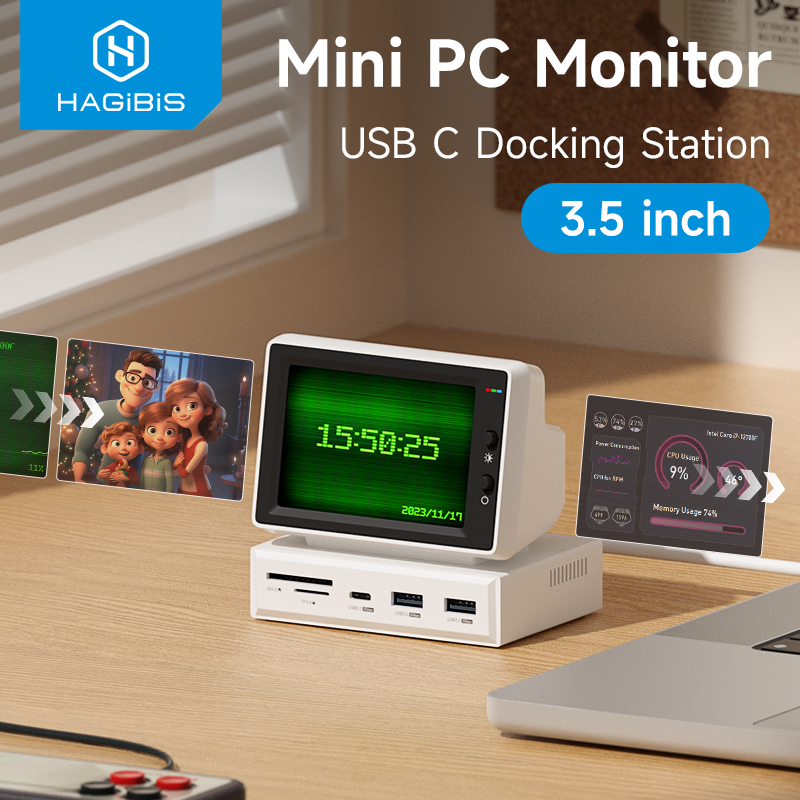 ハギビス 3.5 インチ IPS ミニスクリーン AIDA64 ミニ PC CPU RAM HDD データモニターディスプレイサブスクリーン USB C ハブ付きラップトップ PC MacBook