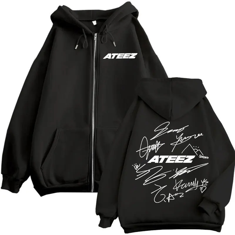 限定 Kpop ATEEZ ロゴ両面プリントジッパーパーカーファッションヒップホップジップアップスウェット男性女性カジュアル特大プルオーバー