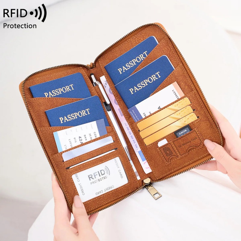 多機能 RFID ブロッキングパスポートバッグトラベルドキュメントホルダーロングジッパートラベルラゲッジドキュメントチケットの保管用