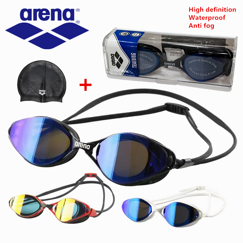 ARENA プロフェッショナル防水防曇高解像度大人用スイミングゴーグルシリコンスイムキャップ