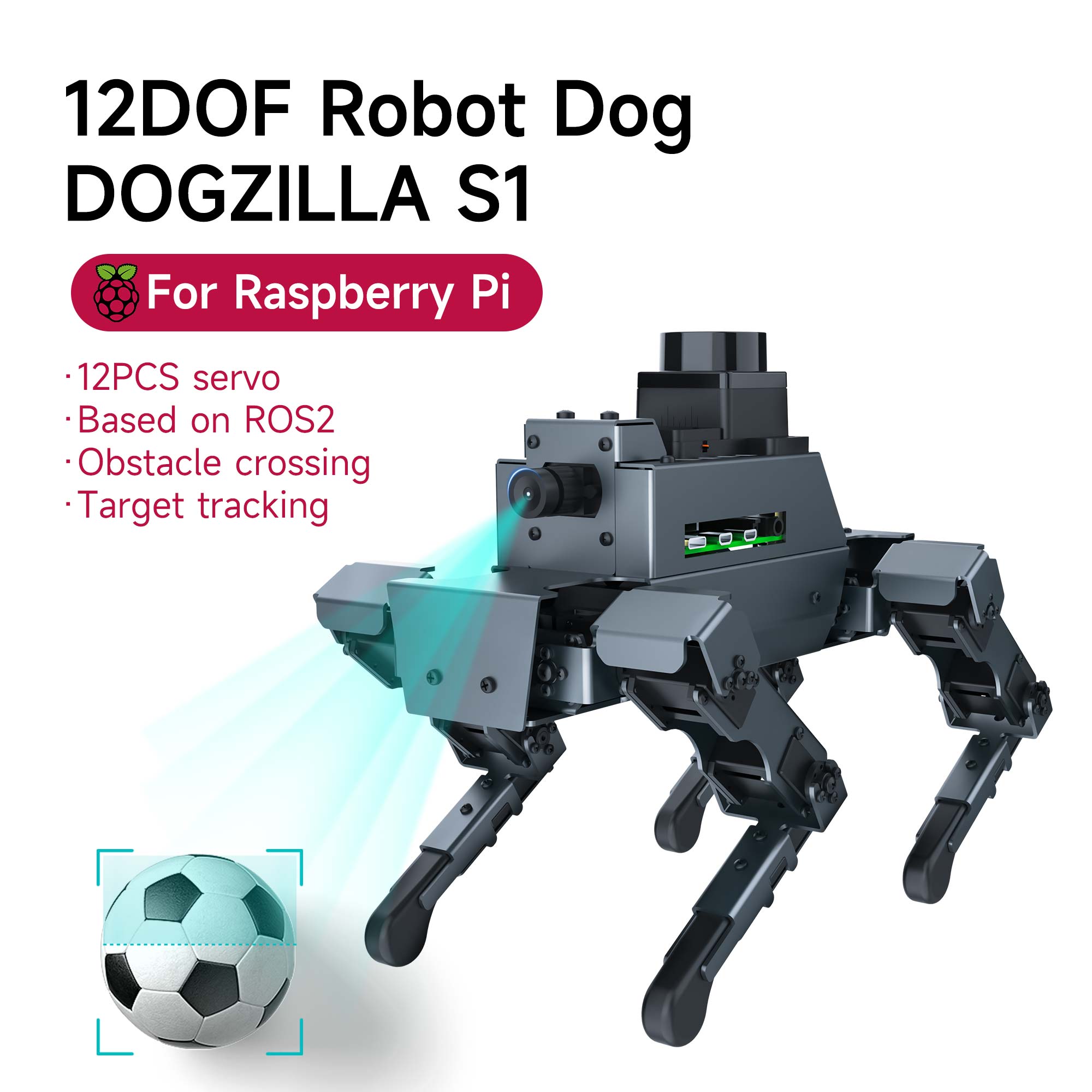 12DOF 四足バイオニック AI 大型モデルロボット犬 ROS2 ラズベリーパイ 5 アルミニウム合金ボディ HD カメラサポート Python プログラミング