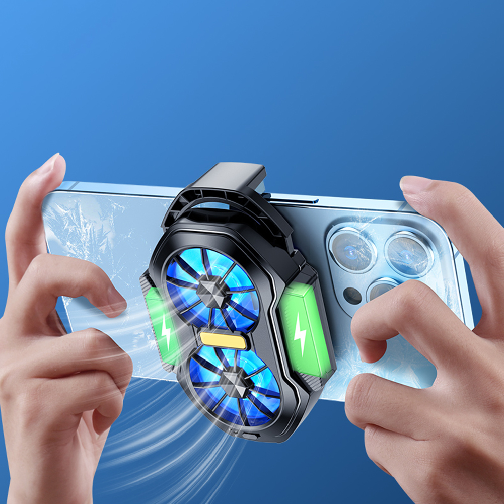 デュアルファン携帯電話クーラープラグイン/充電式電話クーラー空冷Type-C ブルーライト付きAndroidスマートフォンiPhone用