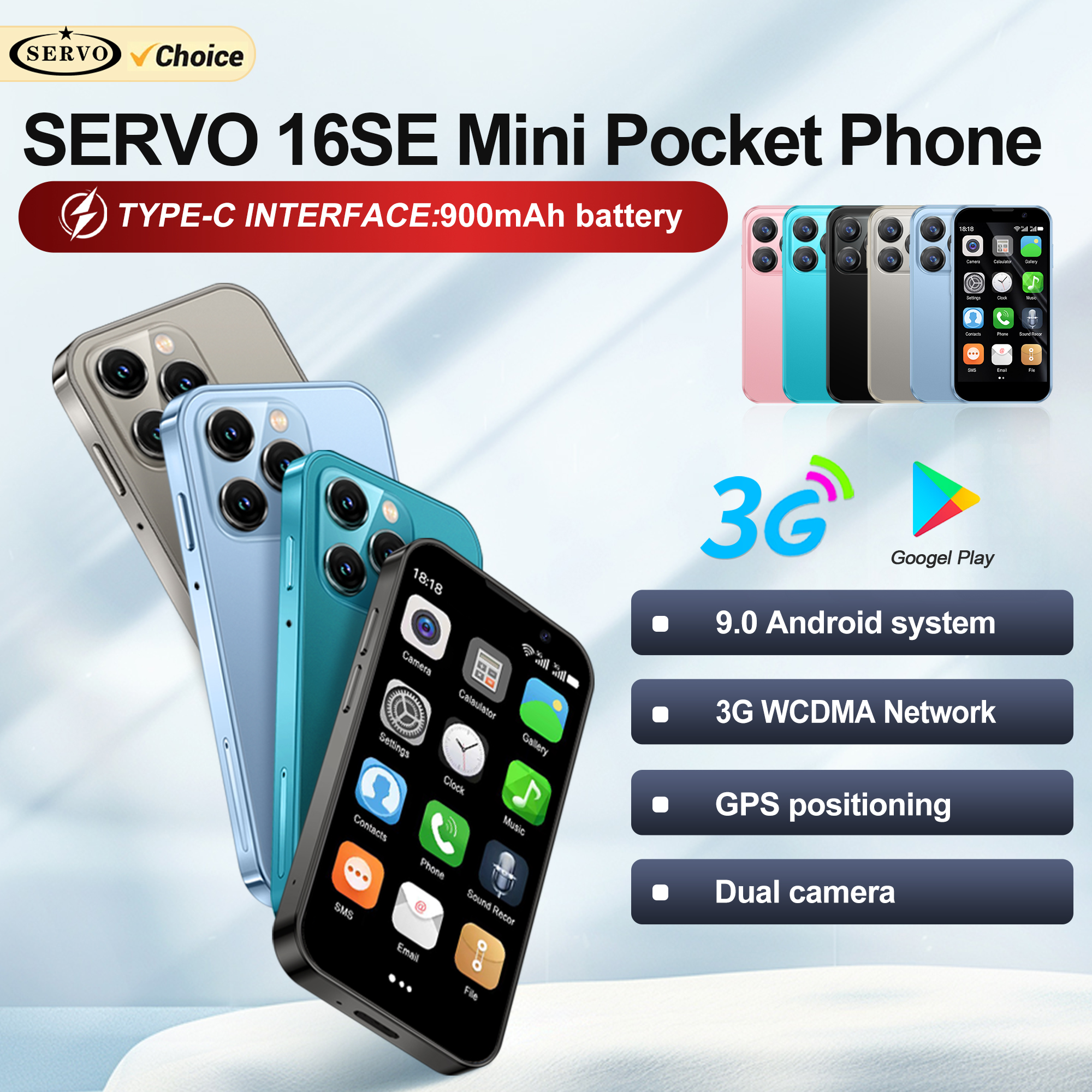 SERVO 16SE ミニ Android スマートフォンデュアル SIM スタンバイ 16 ギガバイト ROM Play ストア Wifi GPS フェイスアンロック 3 グラム WCDMA 3.0" 小型スマート携帯電話