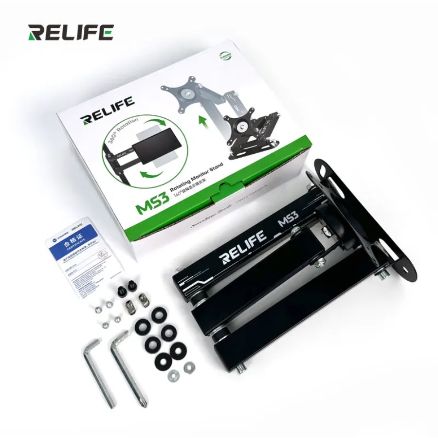 RELIFE MS3 モニターマウント 高耐久 15kg 360°回転 フルモーションアーム 14-27 インチ画面用 VESA 75x75 100x100 デスクウォールマウント