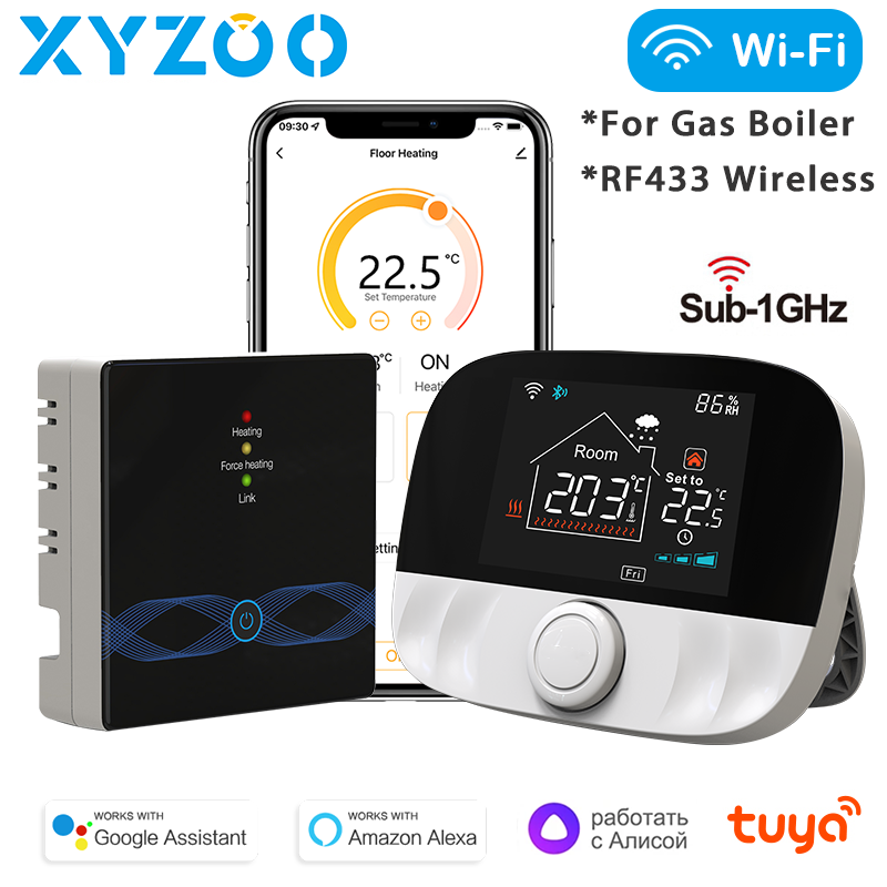 ワイヤレスガスボイラーサーモスタット WiFi Tuya スマート RF433 温度コントローラーレシーバー