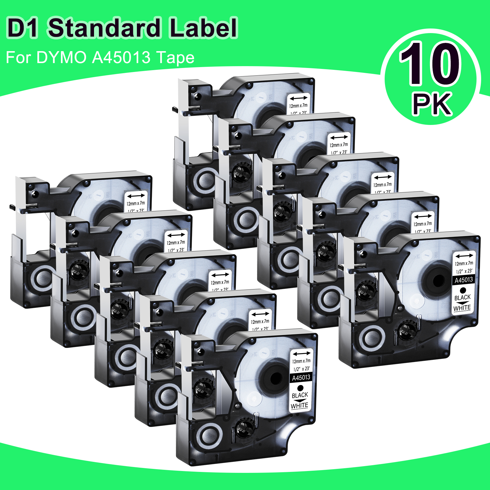 5PK/10PK 12mm ラベルテープ DYMO A45010 A45013 A45020 D1 標準ラベルテープ Dymo LabelManager 100 450D プリンタ用