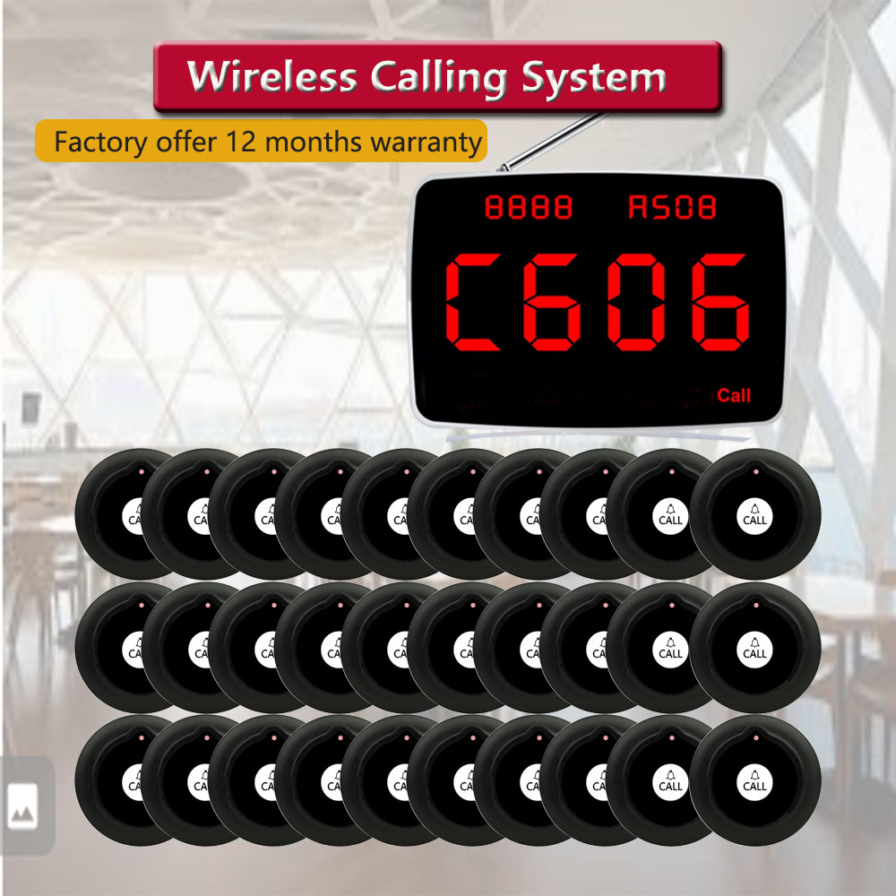 QWICALL 30個の呼び出しボタン付き送信機、ディスプレイモニター1台、受信機付き（レストラン、オフィス、クリニック向けワイヤレス呼び出しシステム）