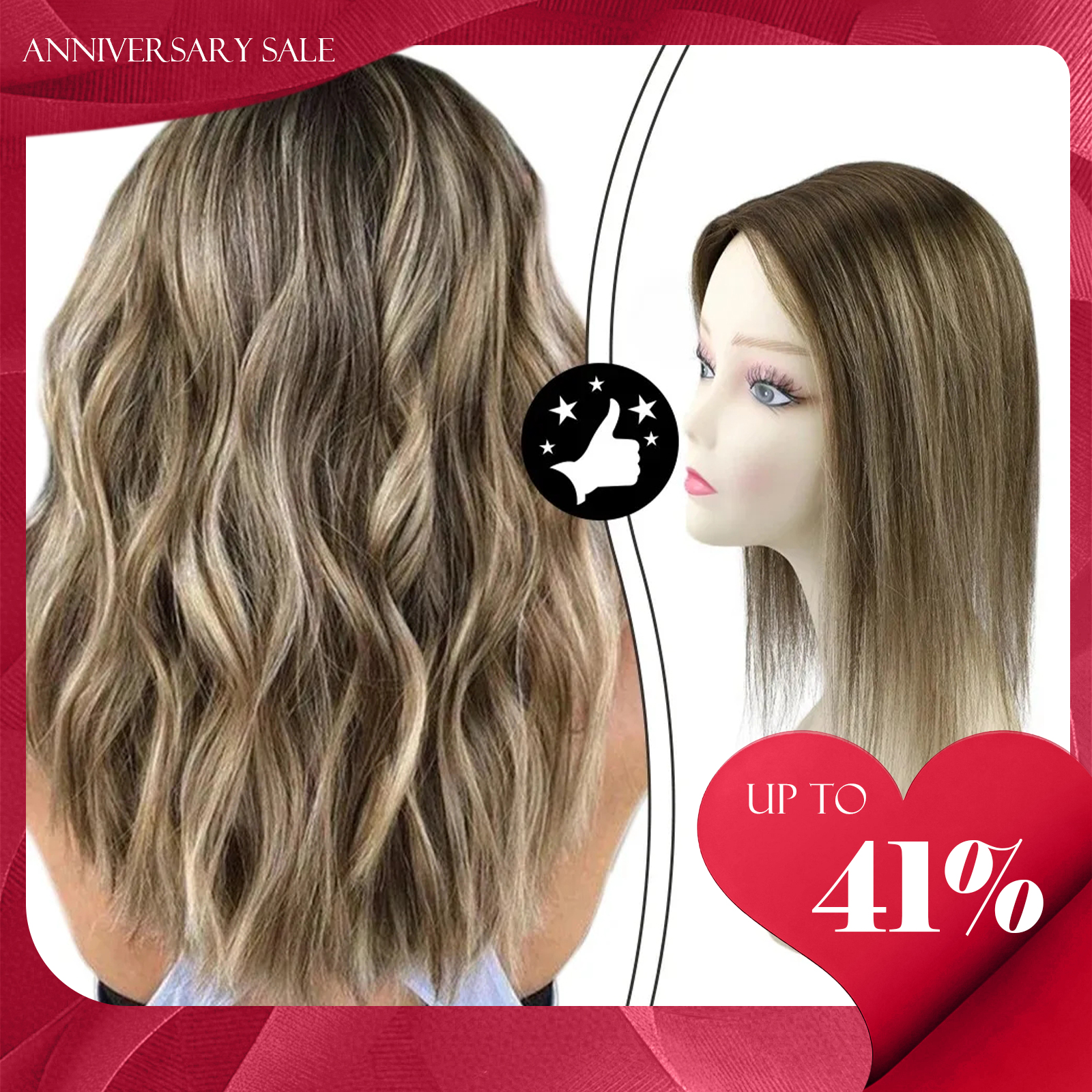 VeSunny ヘアトッパー ヘアモノラル ベーストッパー 100% 本物の人毛 ハンドメイド カツラ 4 クリップ付き 13*13 センチメートル 12-18" 人毛