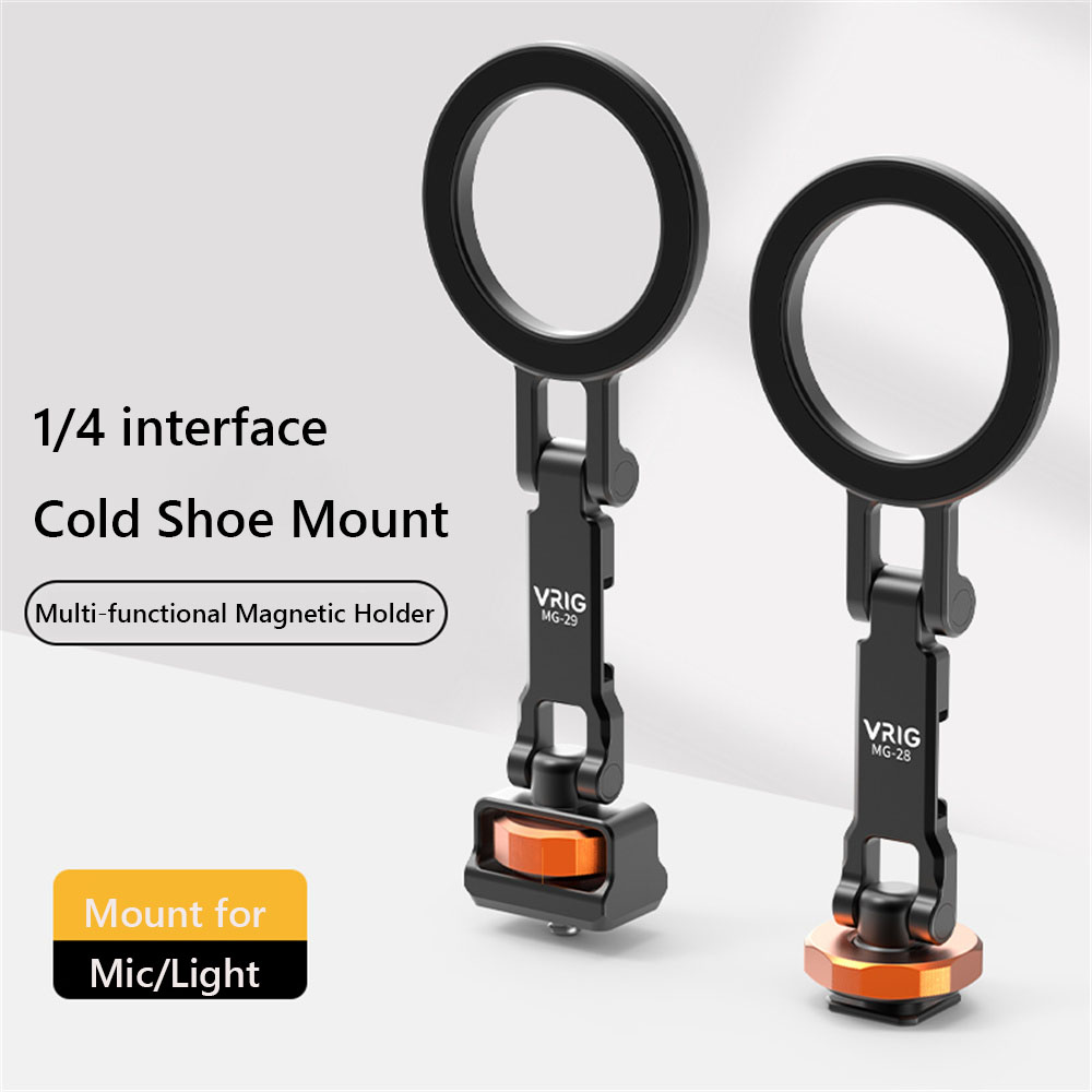 VRIG 磁気コールドシューマウント電話ホルダー W 1/4 電話三脚マウント MagSafe iPhone 16 15 14 Samsung カメラマイクライトモニター用