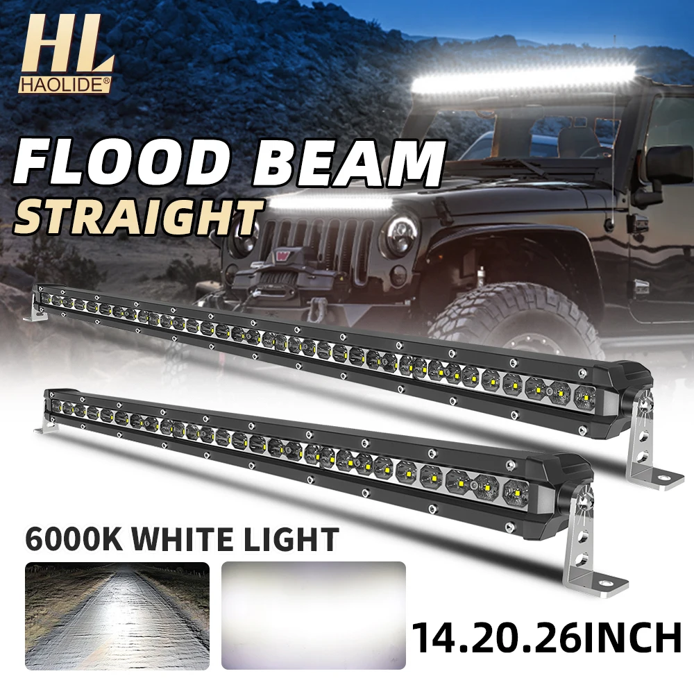 HAOLIDE Led ライトバー utral スリム 14 インチ 20 インチ 26 インチストレート/20 インチ湾曲 Led バー単列 6000k forCar オフロード使用 IP68