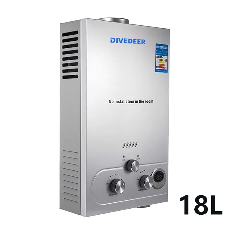 DIVEDEER 6L–18L 家庭用ポータブル瞬間熱 LPG 給湯器 ステンレス鋼構造、取り付け簡単