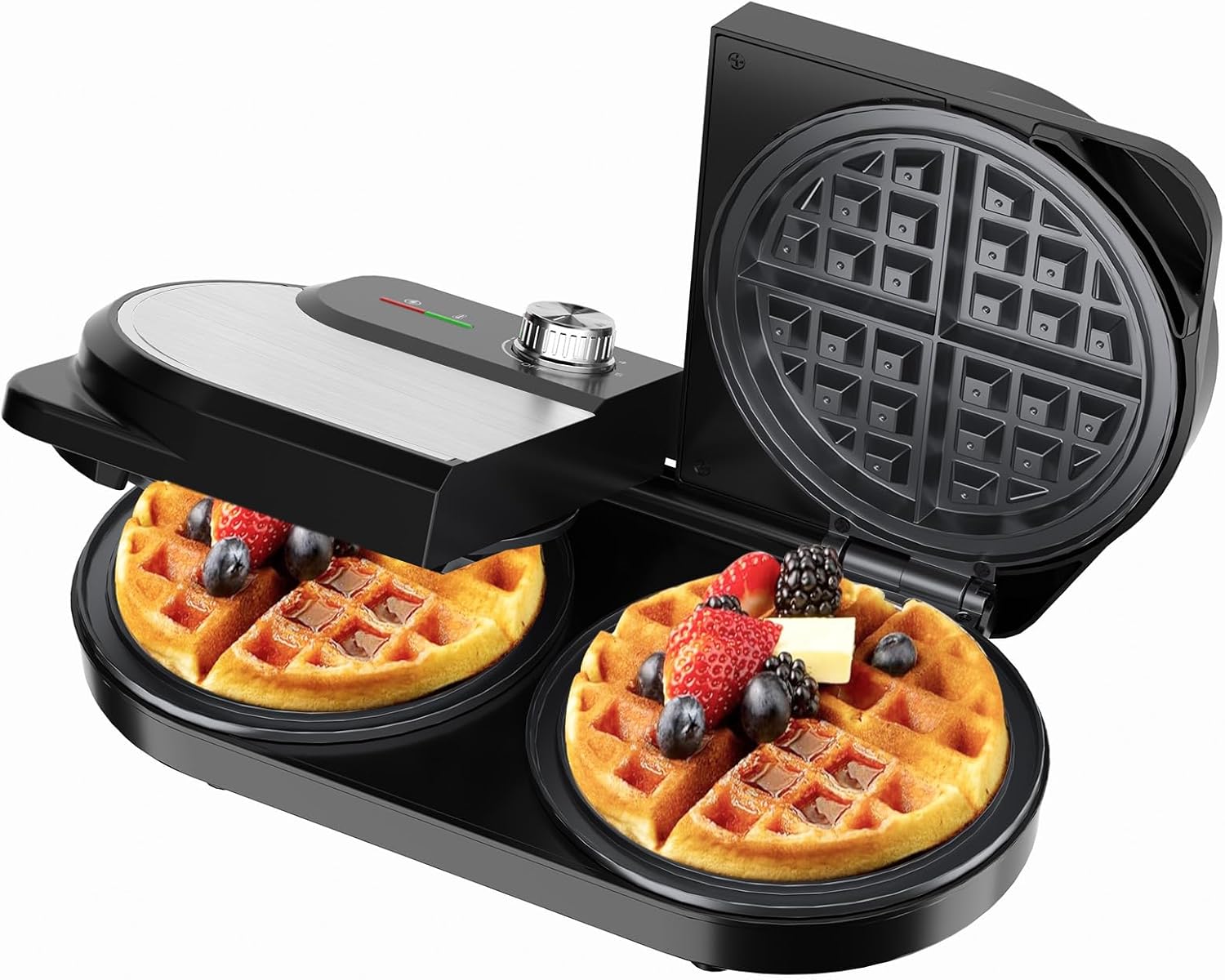 ダブルワッフルメーカー 6インチ、1400W ベルギーワッフルメーカー 朝食とスナック用