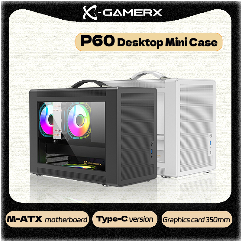 パワートレイン X-GAMERX P60 PC ケース ポータブル ハンドヘルド Mini-ITX MATX デスクトップ 小型ケース Type-C インターフェイス Gabinetes ゲーマー