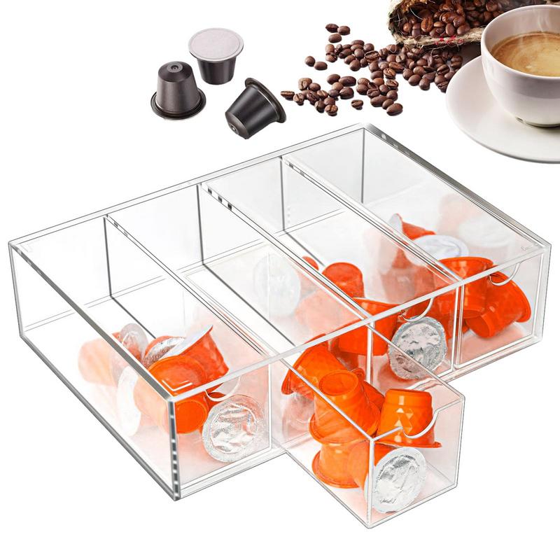 アクリルコーヒーポッドホルダーアクリルコーヒーカプセル収納ボックスラックコーヒーステーションオーガナイザーコーヒーカプセルディスプレイ4コンパートメント