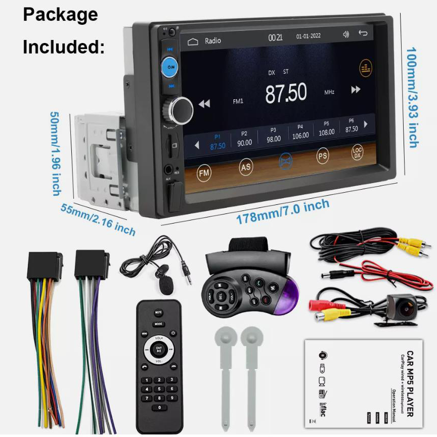 品質 7 インチシングル 1Din タッチスクリーンカーステレオラジオハンドル付きリモコンカメラ Apple/Android CarPlay Bluetooth