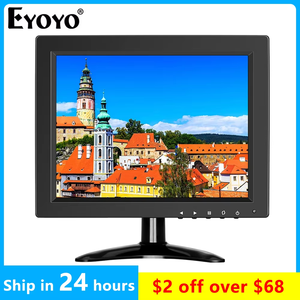 Eyoyo EM10O 10 インチ セキュリティ CCTV 小型モニター HD 1024x768 4:3 IPS スクリーン スピーカー付き BNC/HDMI/VGA/AV 入力 PC ゲーム用