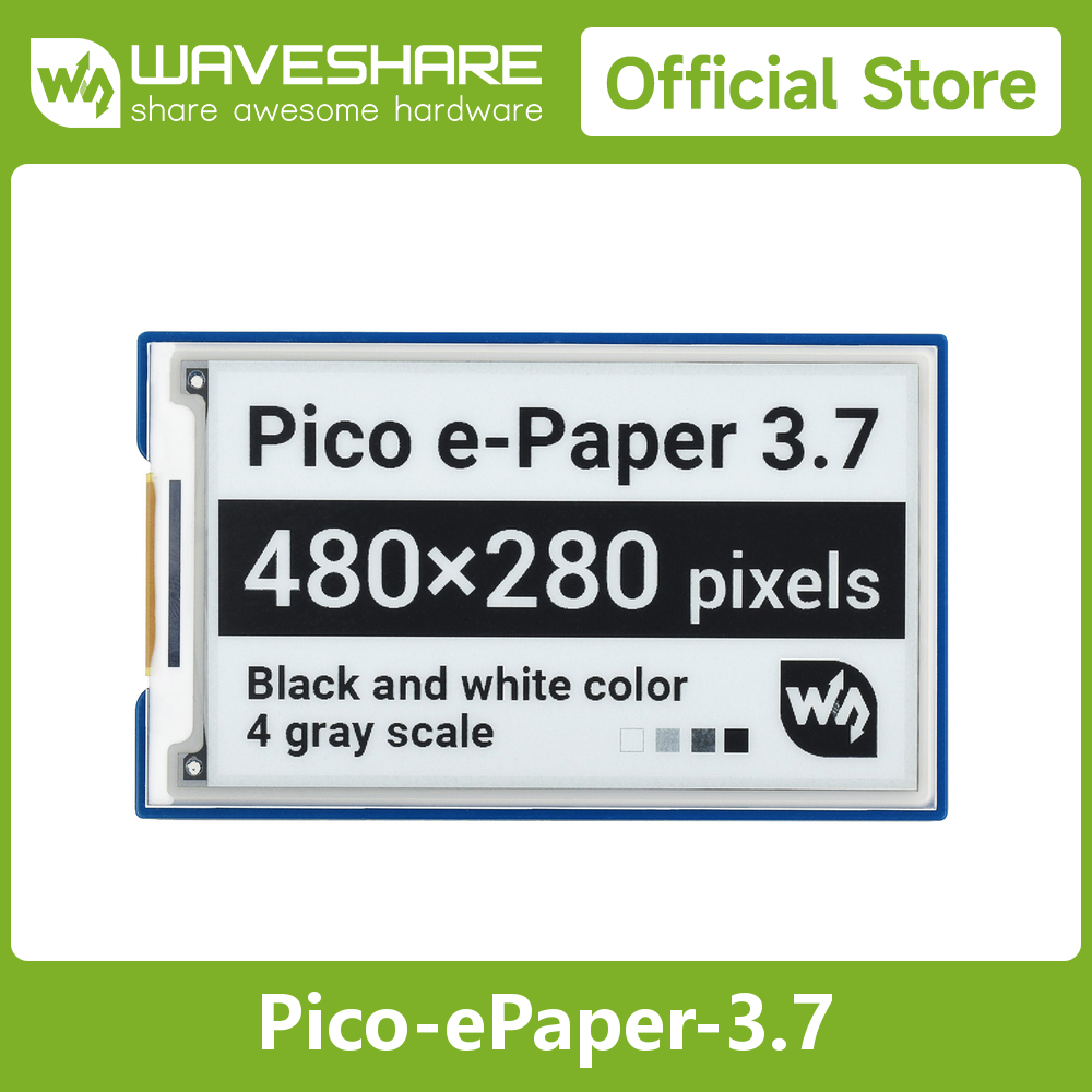 Waveshare 3.7 インチ電子ペーパー E インクディスプレイモジュール Raspberry Pi Pico 用、低電力、広視野角、480×280 SPI インターフェイス
