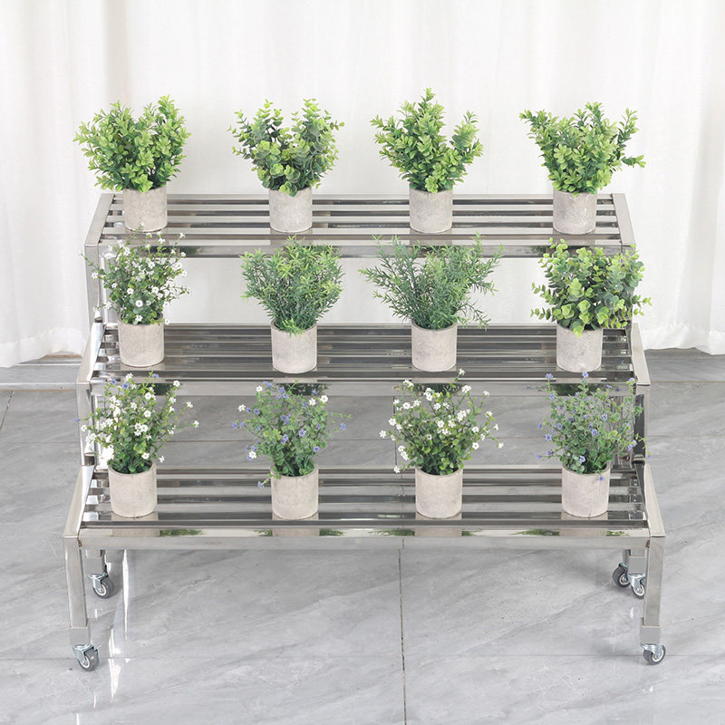 ステンレス鋼の植物スタンド ローリング多肉植物棚 バルコニー用 屋外フラワーディスプレイラック モバイル多層プランターオーガナイザー