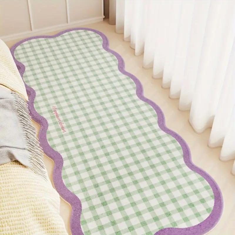 VIKAMA Modern Checkered Rug Soft, Warm and Non-Slip Bedroom Entrance Mat Bedside Rug Living Room Sofa Rug Home Decor