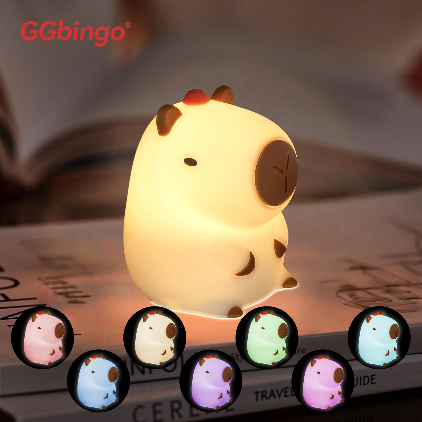 GGbingo 充電式かわいいカピバラナイトライトノベルティ調光可能な保育園常夜灯タッチランプシリコンパットランプ子供部屋用