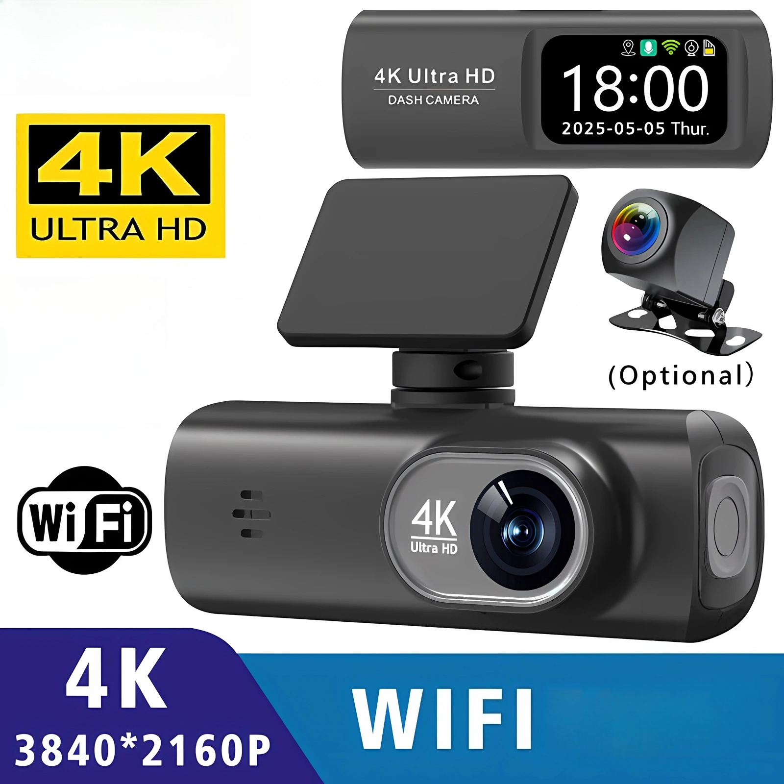 ダッシュカム 4K 3840*2160P WIFI 車 DVR フロントとリアデュアルレンズ自動車カメラナイトビジョンダッシュカム 24 時間駐車モニター