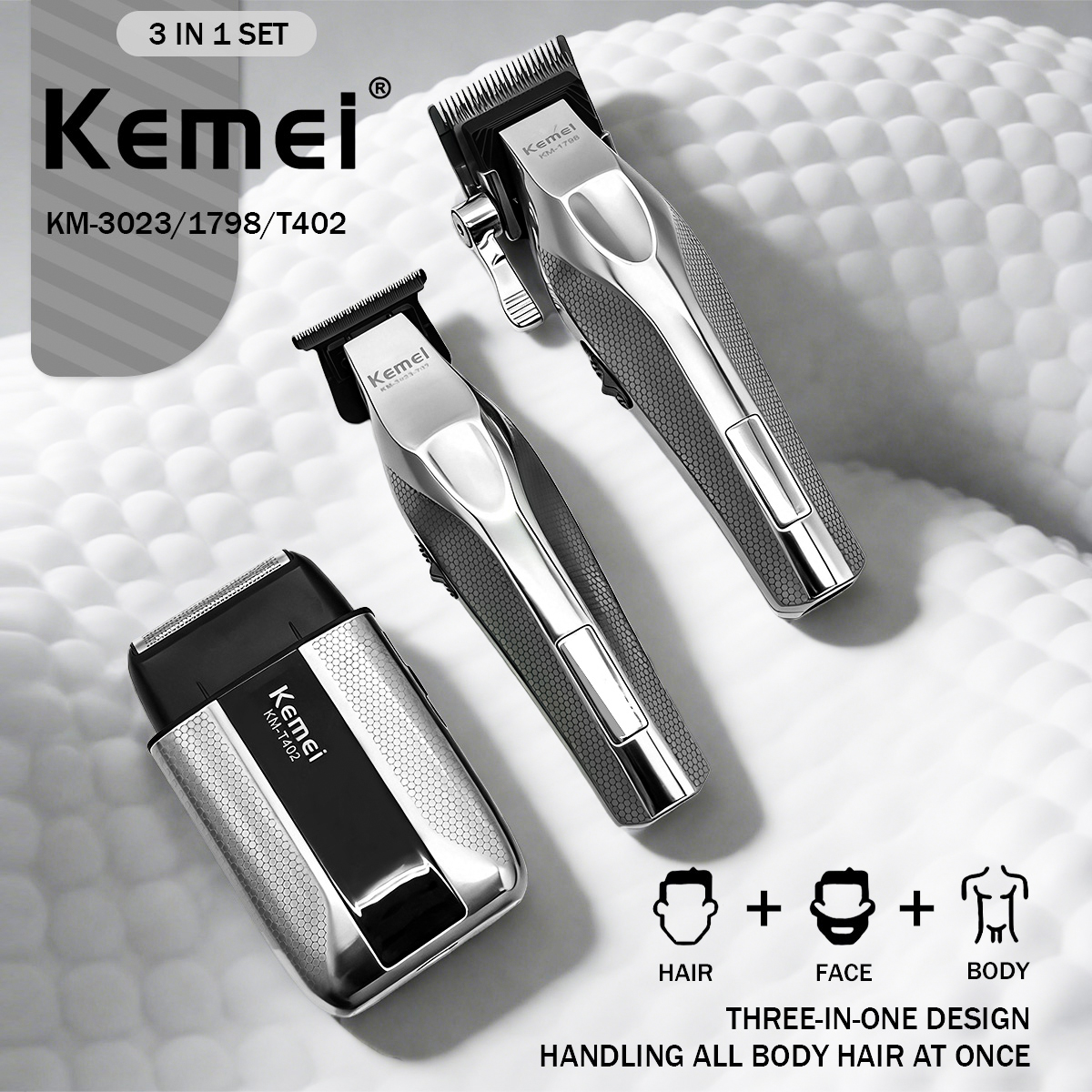 Kemei バリカンプロフェッショナルヘアカットスーツ充電式バリカンメタルボディシェーバー Lcd ディスプレイクリッパー男性 KM-3023 セット