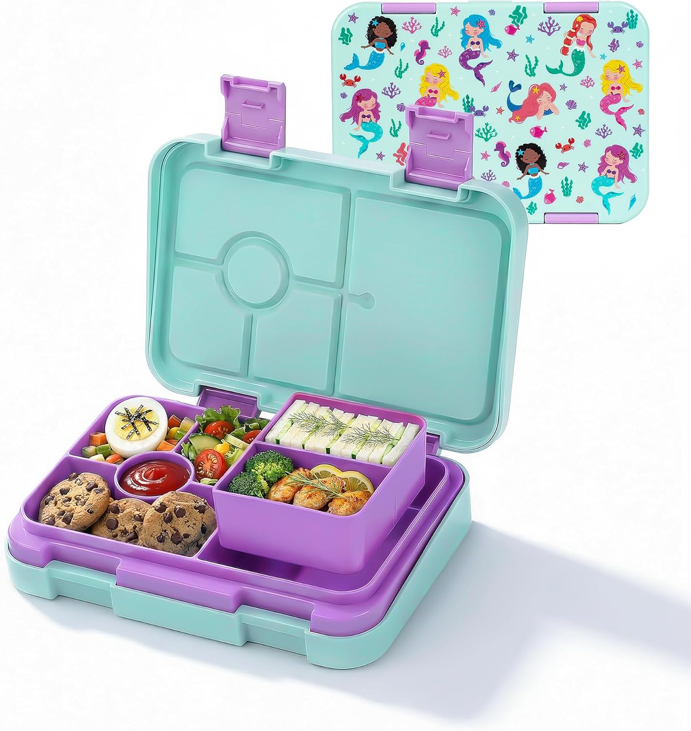 子供用6コンパートメント弁当ランチボックス、BPAフリー、食器洗い機対応、理想的な分量、対象年齢3歳