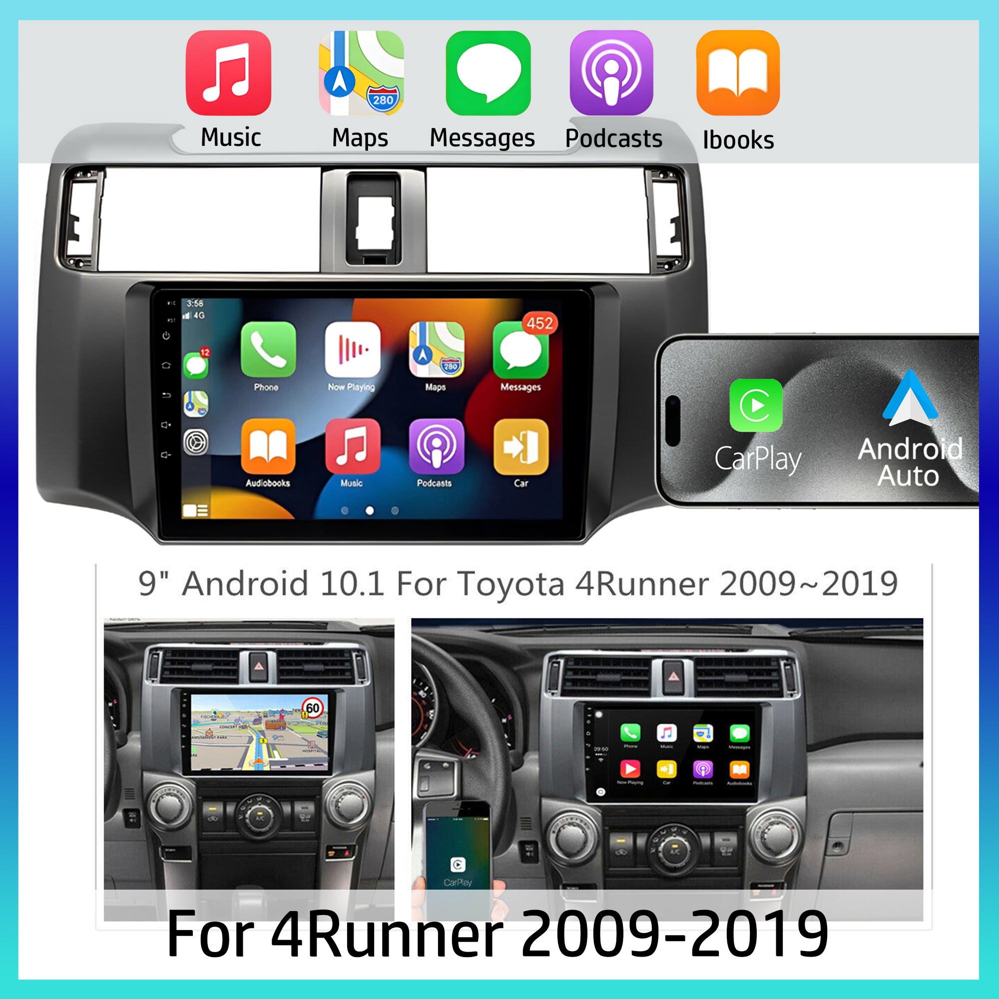 Carplay の Android 自動 9 インチタッチスクリーン Android 15 プレーヤー Bluetooth GPS ナビゲーショントヨタ 4 ランナー 2009-2019 マルチメディア