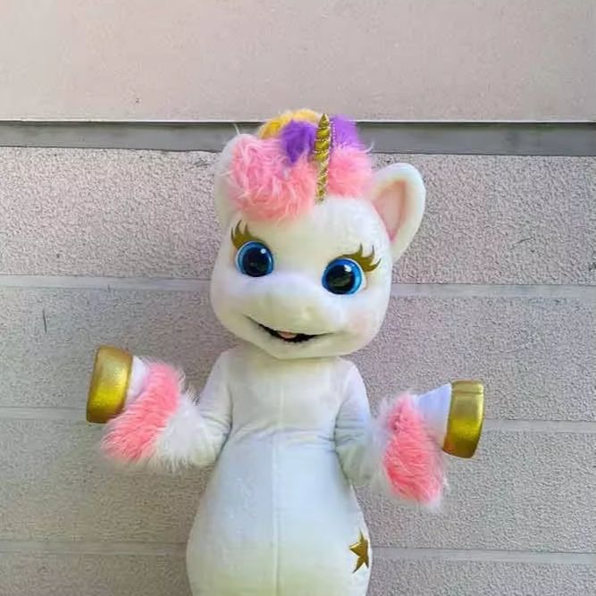 大人白ピンクユニコーンマスコット衣装漫画虹馬ファンシー衣装コスプレパーティー毛皮カーニバルハロウィンスーツ